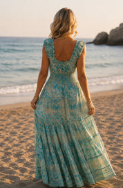 Amara blaues Seiden-Maxikleid