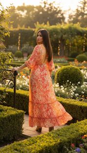 Golden Aura Orange Silk Dress