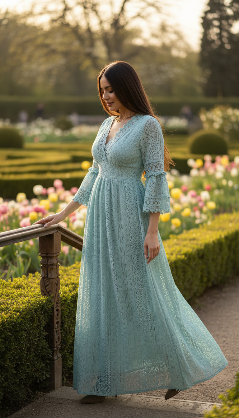 Robe en dentelle sauge