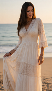 Ivory Moon Beige Lace Dress