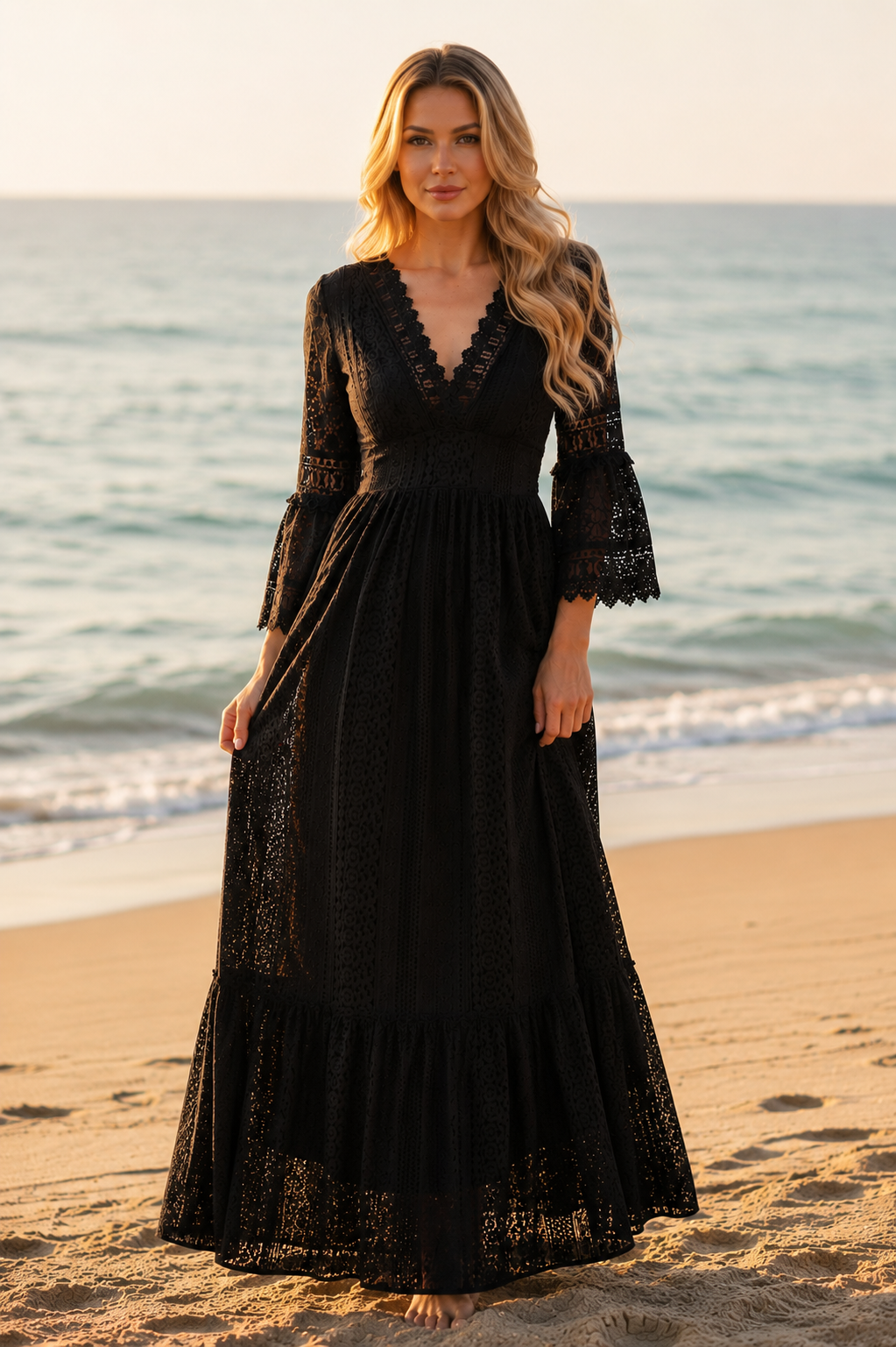 Salbeigrünes Spitzenkleid
