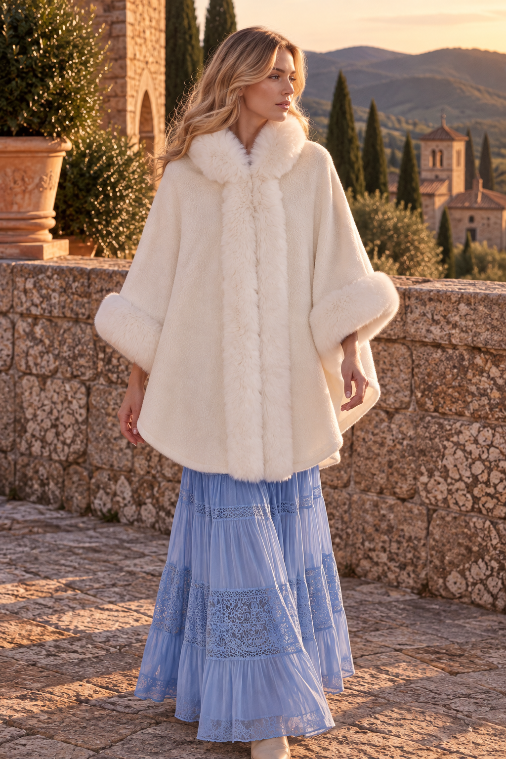 Siena Ivory Faux Fur Cape