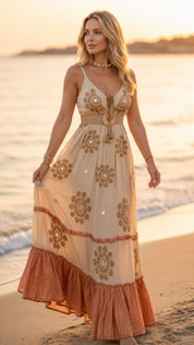 Robe Celestial Bloom beige et orange