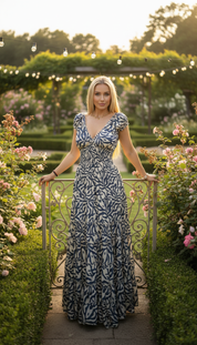 Alma Golden Blue Silk Maxi Dress