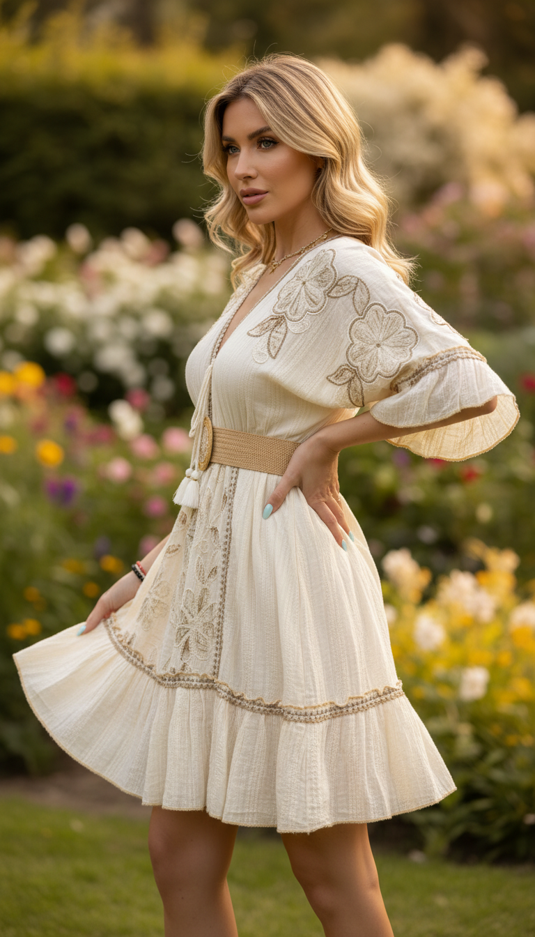 Soft Beige Mini Dress