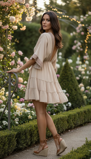 Beige Garden Mini Dress