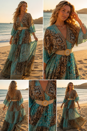 Robe longue en soie bleue Elaria