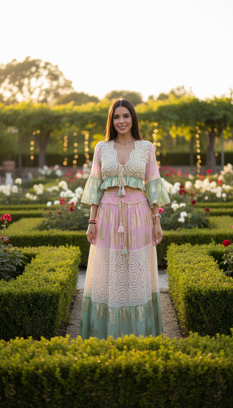 Aurora Handgefertigtes Pinkes Boho-Set