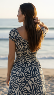 Alma Golden Blaues Seidenmaxikleid