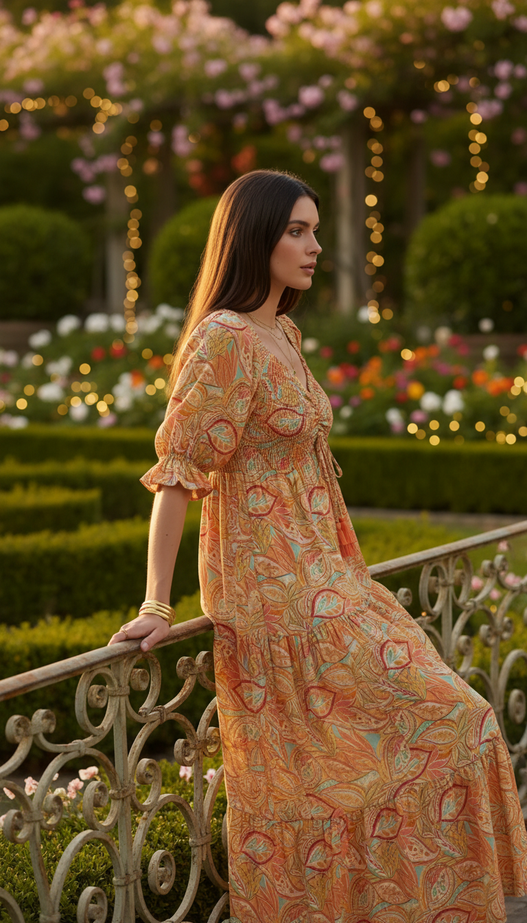 La robe en soie orange à smocks