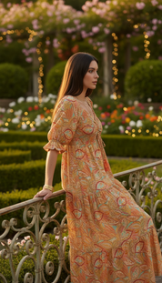 La robe en soie orange à smocks