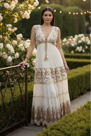 Robe longue blanche Golden Garden