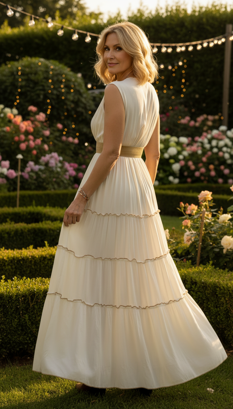 Robe longue blanche Golden Garden