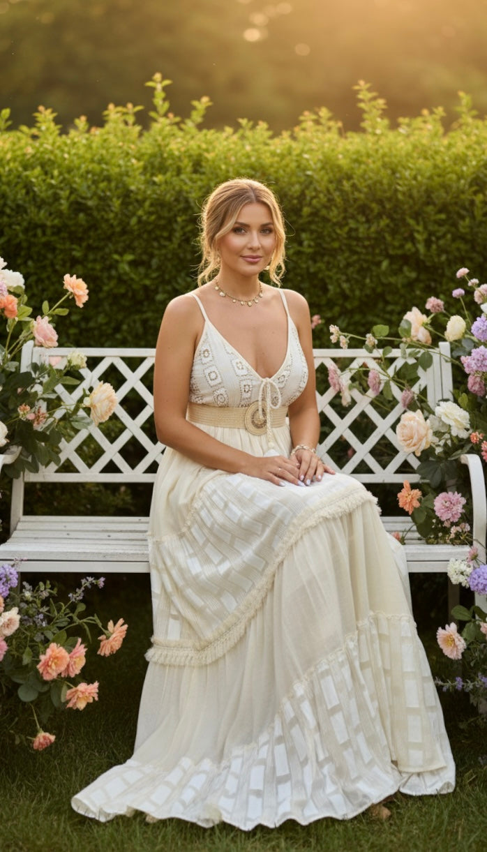 Evra Beige Boho Kleid