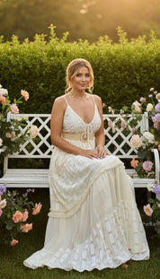 Evra Beige Boho Kleid