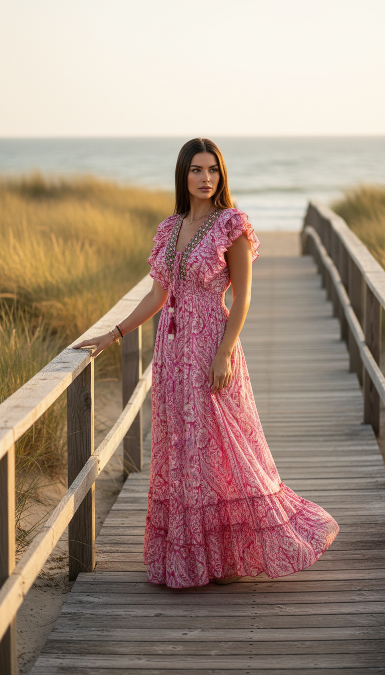 Robe en soie rose Aurore