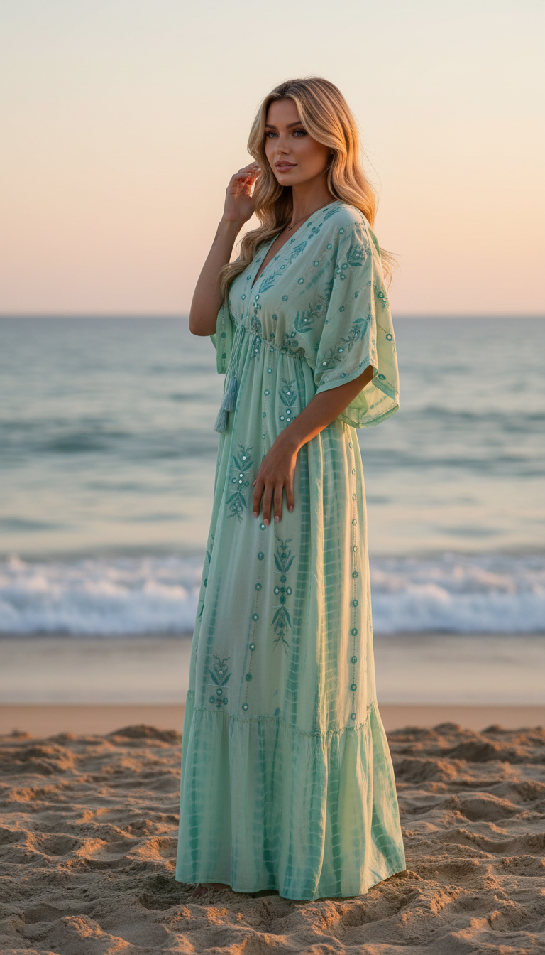 Seafoam Embroidered Maxi Dress