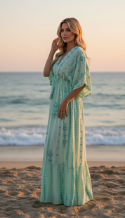 Seafoam Embroidered Maxi Dress
