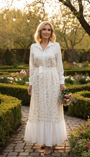 Boho-Maxikleid mit goldener Stickerei