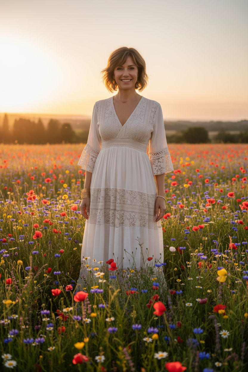 Boho Beige Lace Dress
