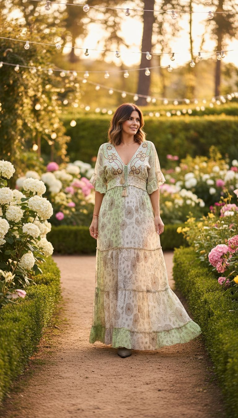 Hand-Decorated Boho Maxi Dress in Organic Cotton & Viscose