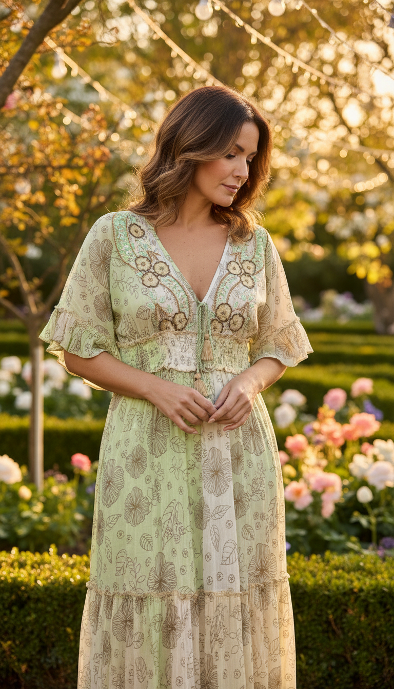 Hand-Decorated Boho Maxi Dress in Organic Cotton & Viscose