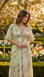 Hand-Decorated Boho Maxi Dress in Organic Cotton & Viscose