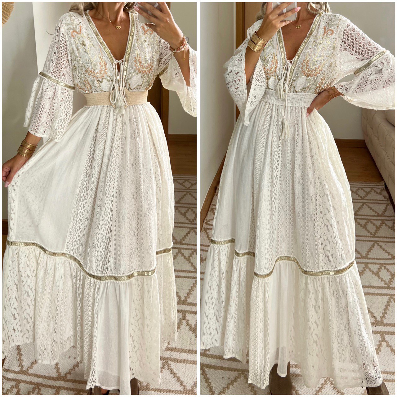 summer flower dresses Long Dress with Crochet Top Color:Nude Beige st-strapless-dresses Sparkly Blue Prom Dress