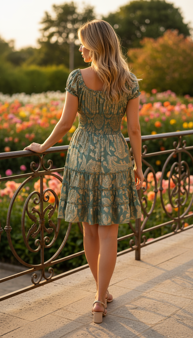 Natural Silk Green Short Dress