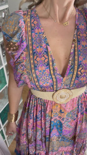 Boho Maxi Dress in 100% Natural Silk – Vibrant Elegance