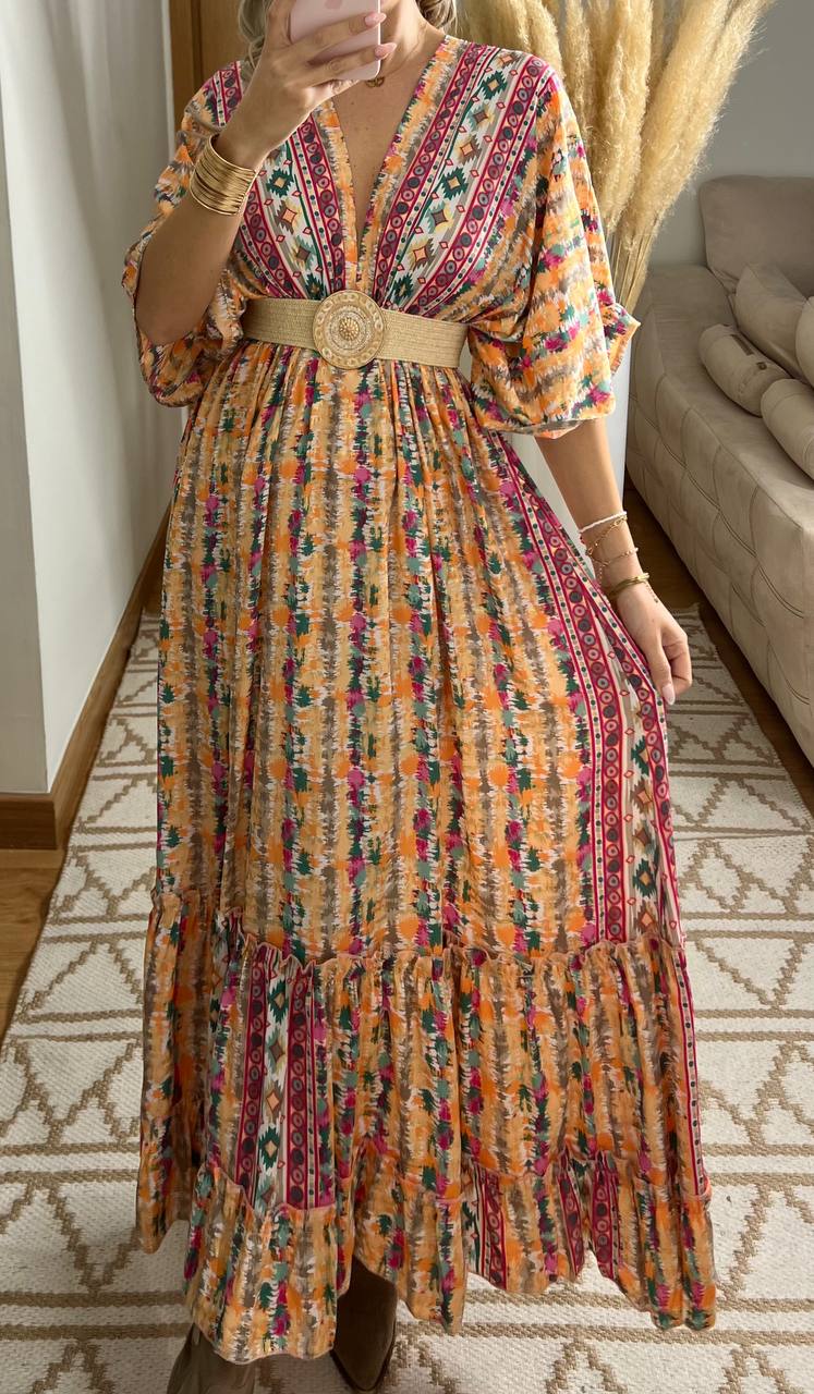 Boho Maxi Dress in 100% Natural Silk – Vibrant Elegance