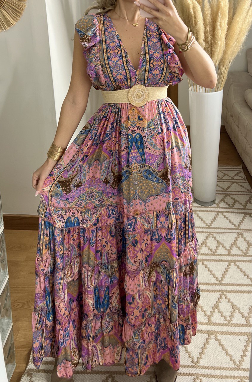 Boho Maxi Dress in 100% Natural Silk – Vibrant Elegance