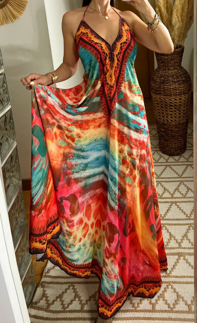 Fire Boho Silk Dress