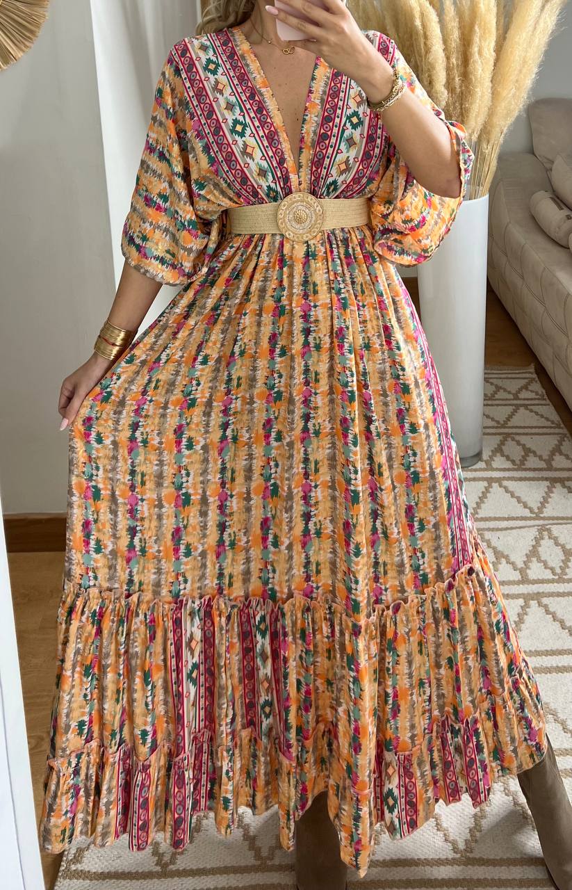 Boho Maxi Dress in 100% Natural Silk – Vibrant Elegance