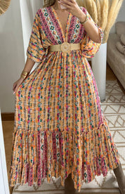 Boho Maxi Dress in 100% Natural Silk – Vibrant Elegance