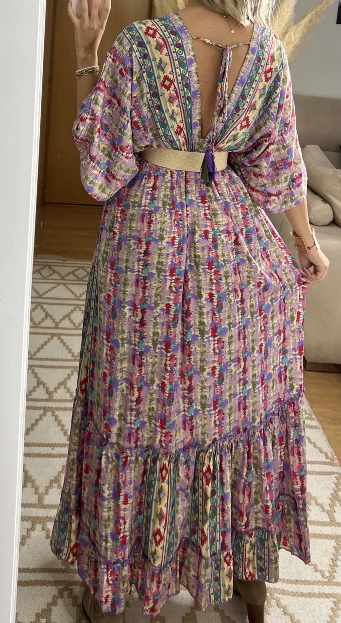 Boho Maxi Dress in 100% Natural Silk – Vibrant Elegance