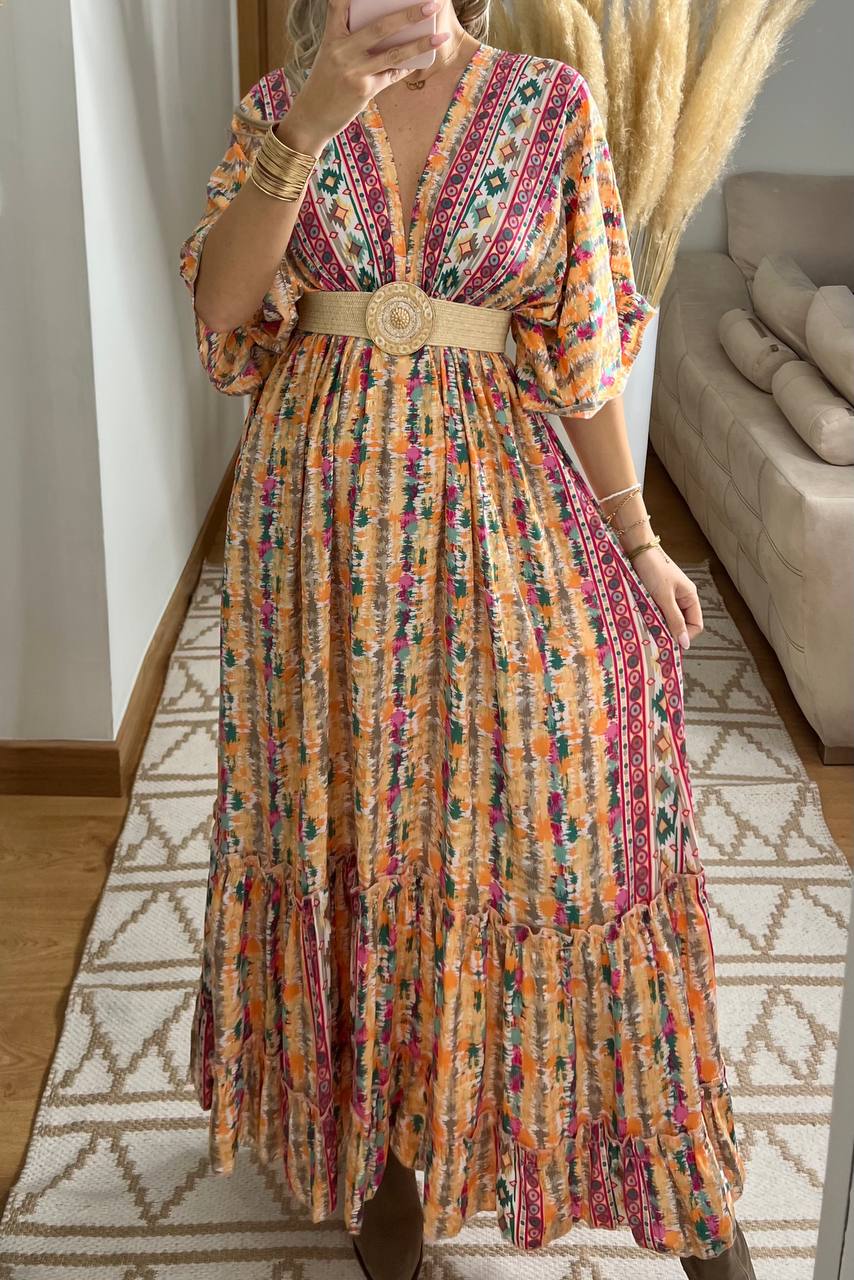 Boho Maxi Dress in 100% Natural Silk – Vibrant Elegance