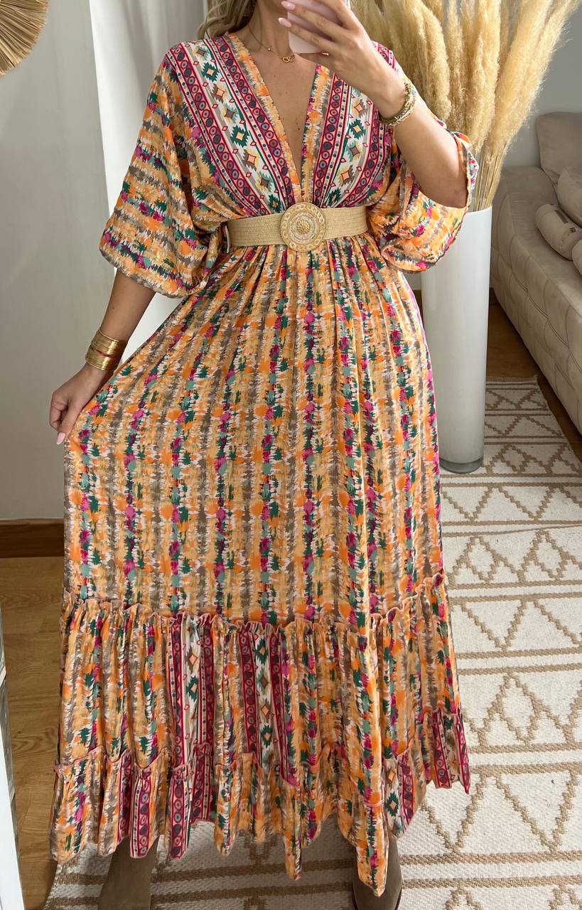 Boho Maxi Dress in 100% Natural Silk – Vibrant Elegance