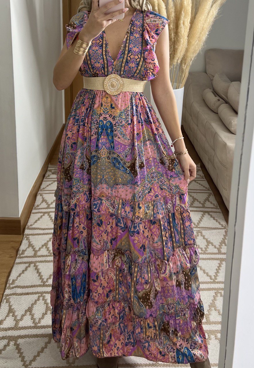 Boho Maxi Dress in 100% Natural Silk – Vibrant Elegance