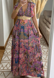 Boho Maxi Dress in 100% Natural Silk – Vibrant Elegance