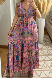 Boho Maxi Dress in 100% Natural Silk – Vibrant Elegance