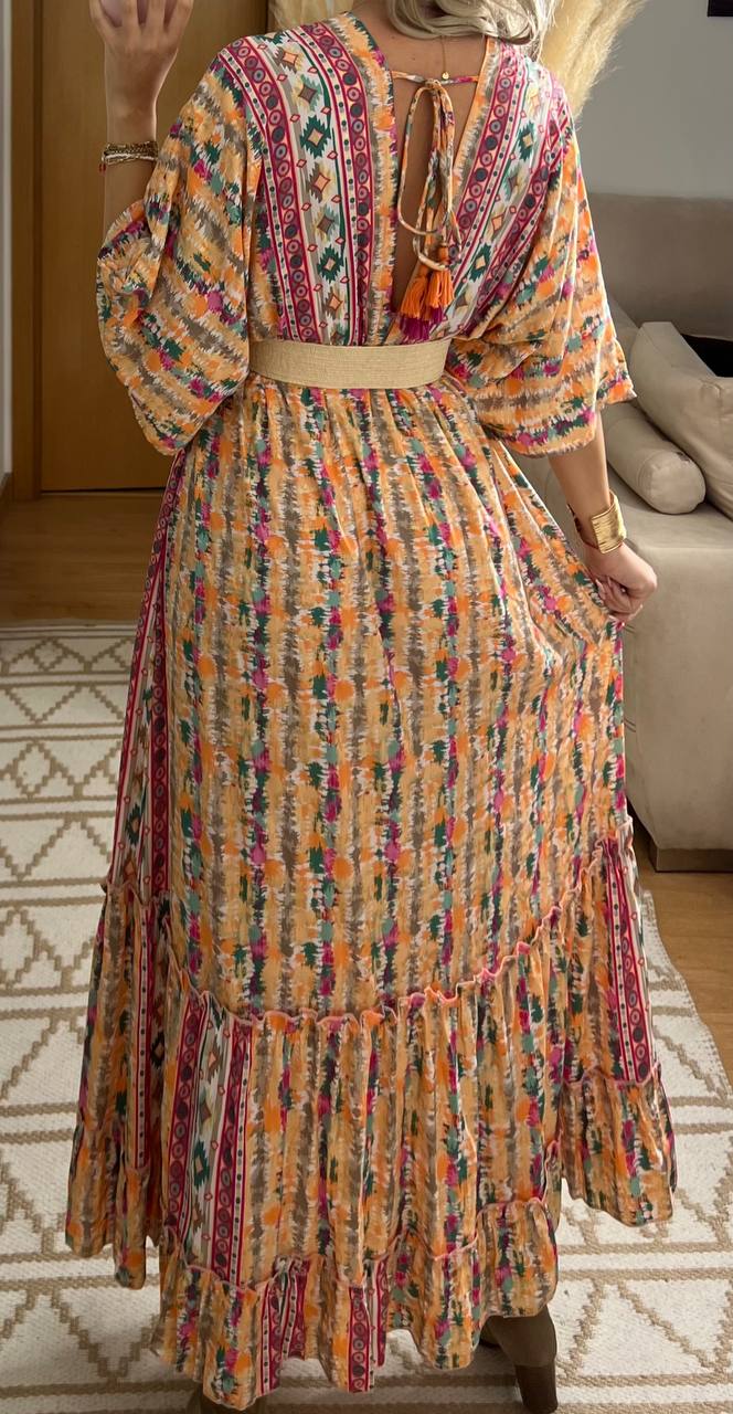 Boho Maxi Dress in 100% Natural Silk – Vibrant Elegance