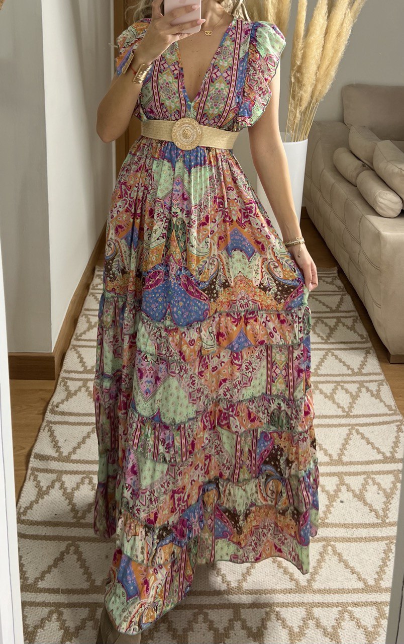 Boho Maxi Dress in 100% Natural Silk – Vibrant Elegance