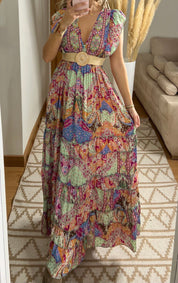 Boho Maxi Dress in 100% Natural Silk – Vibrant Elegance