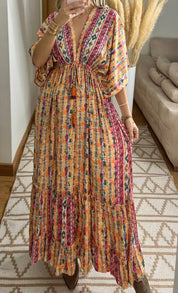 Boho Maxi Dress in 100% Natural Silk – Vibrant Elegance