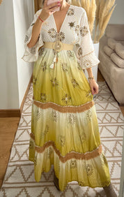 Bohemian Maxi Dress with Tie-Dye Effect