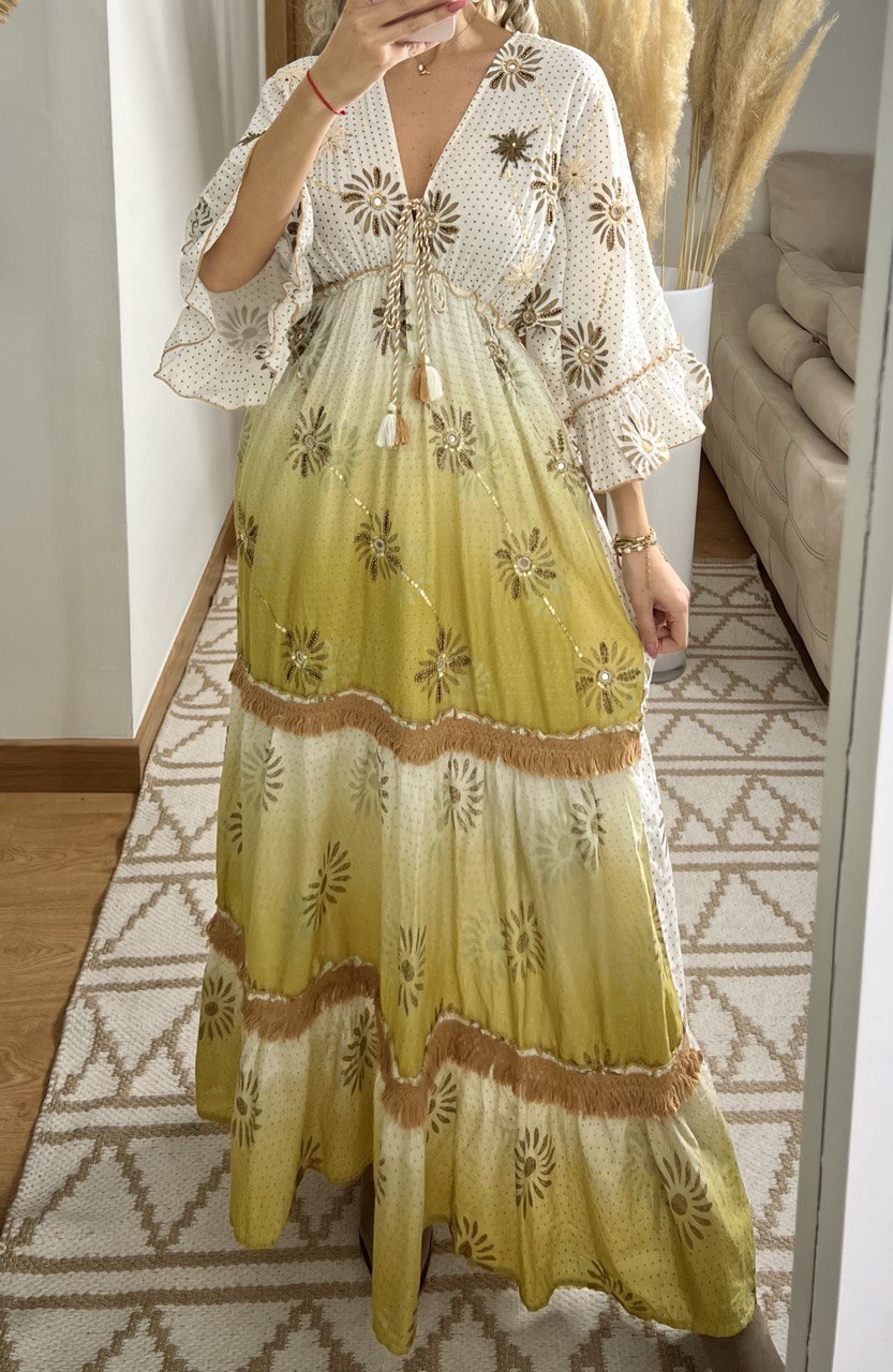 Bohemian Maxi Dress with Tie-Dye Effect