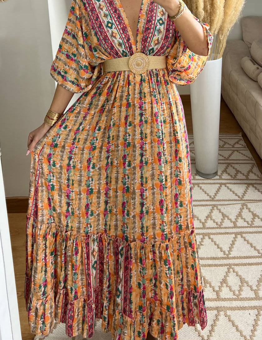 Boho Maxi Dress in 100% Natural Silk – Vibrant Elegance