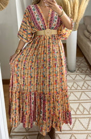 Boho Maxi Dress in 100% Natural Silk – Vibrant Elegance