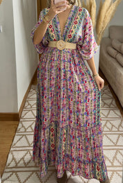 Boho Maxi Dress in 100% Natural Silk – Vibrant Elegance